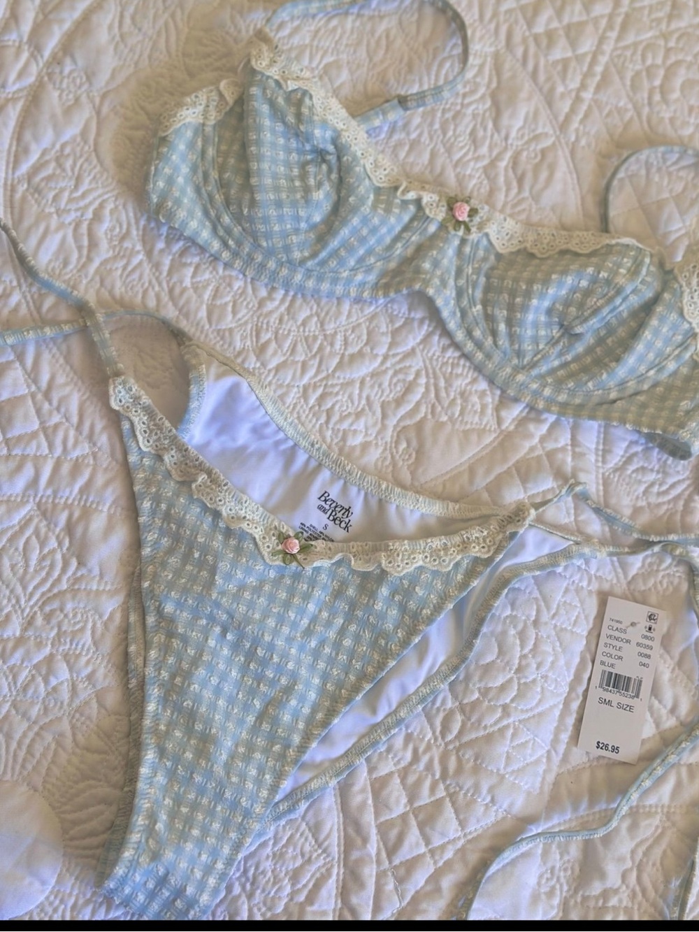 PacSun Light Blue Gingham Lace-Trim Bikini Set